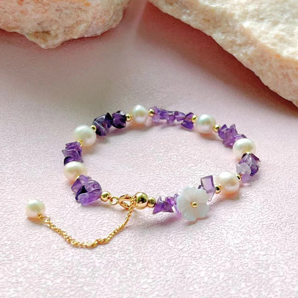 Amethyst & Freshwater Pearl Sakura Bracelet