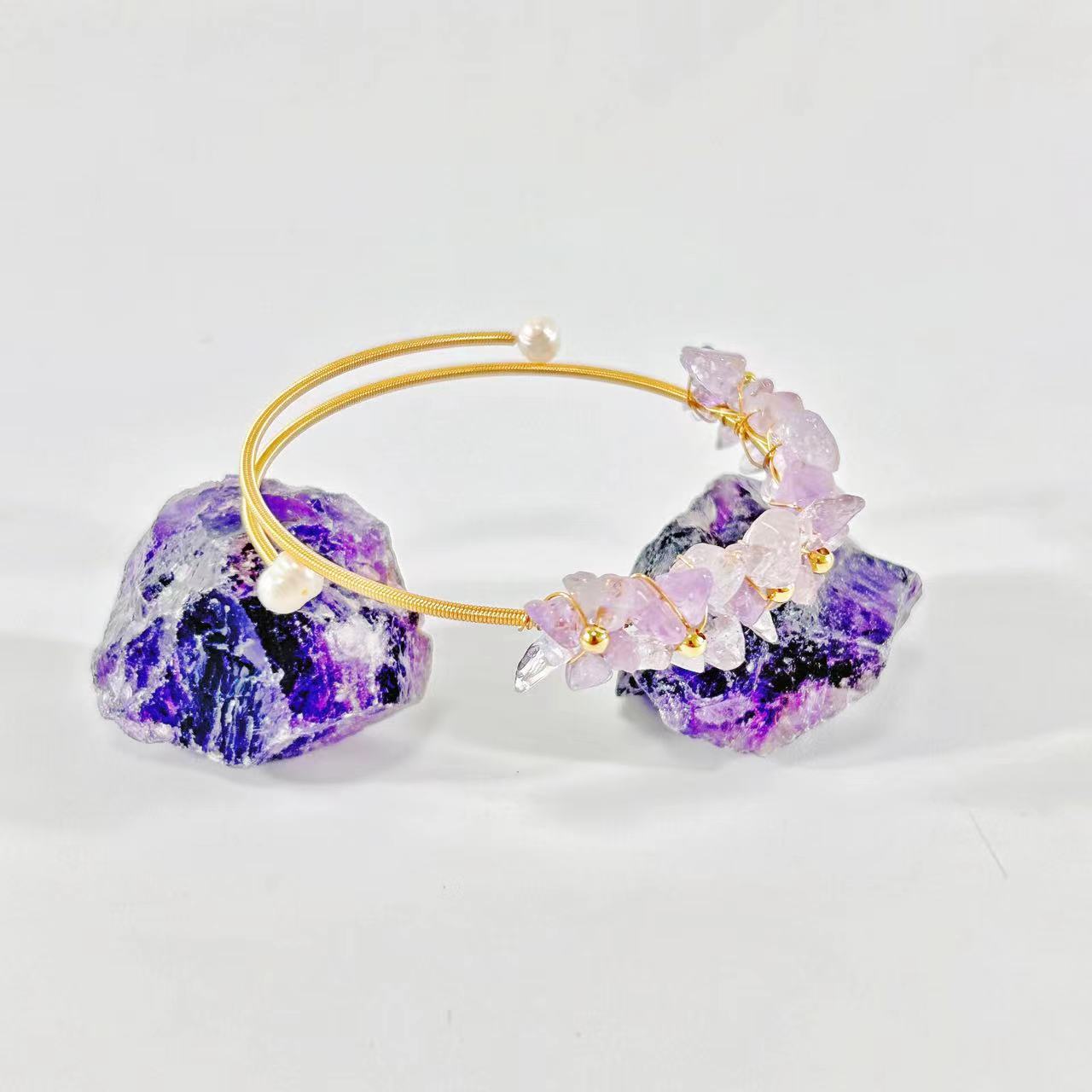 Amethyst/Genuine Freshwater Pearl Violet Elf Bracelet