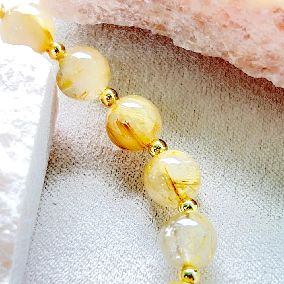 Yellow Rutilated Quartz & Freshwater Pearl Balance Bracelet