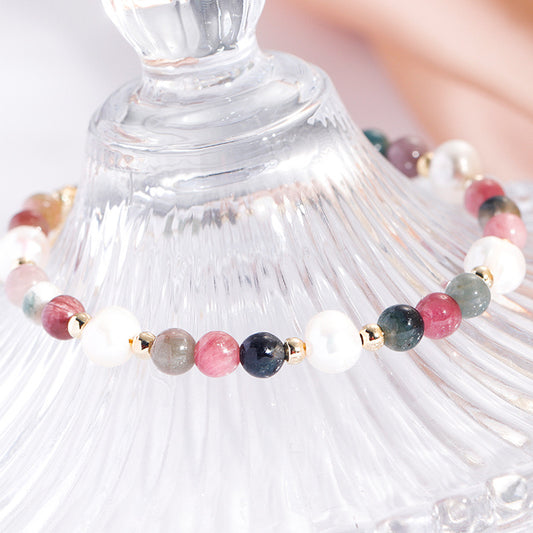 Natural Tourmaline & Freshwater Pearl Chloe Bracelet