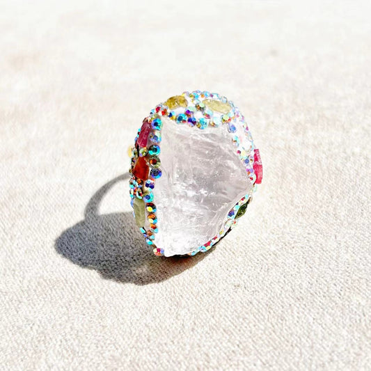 Natural White Quartz Crystal Paradise Kiss Ring