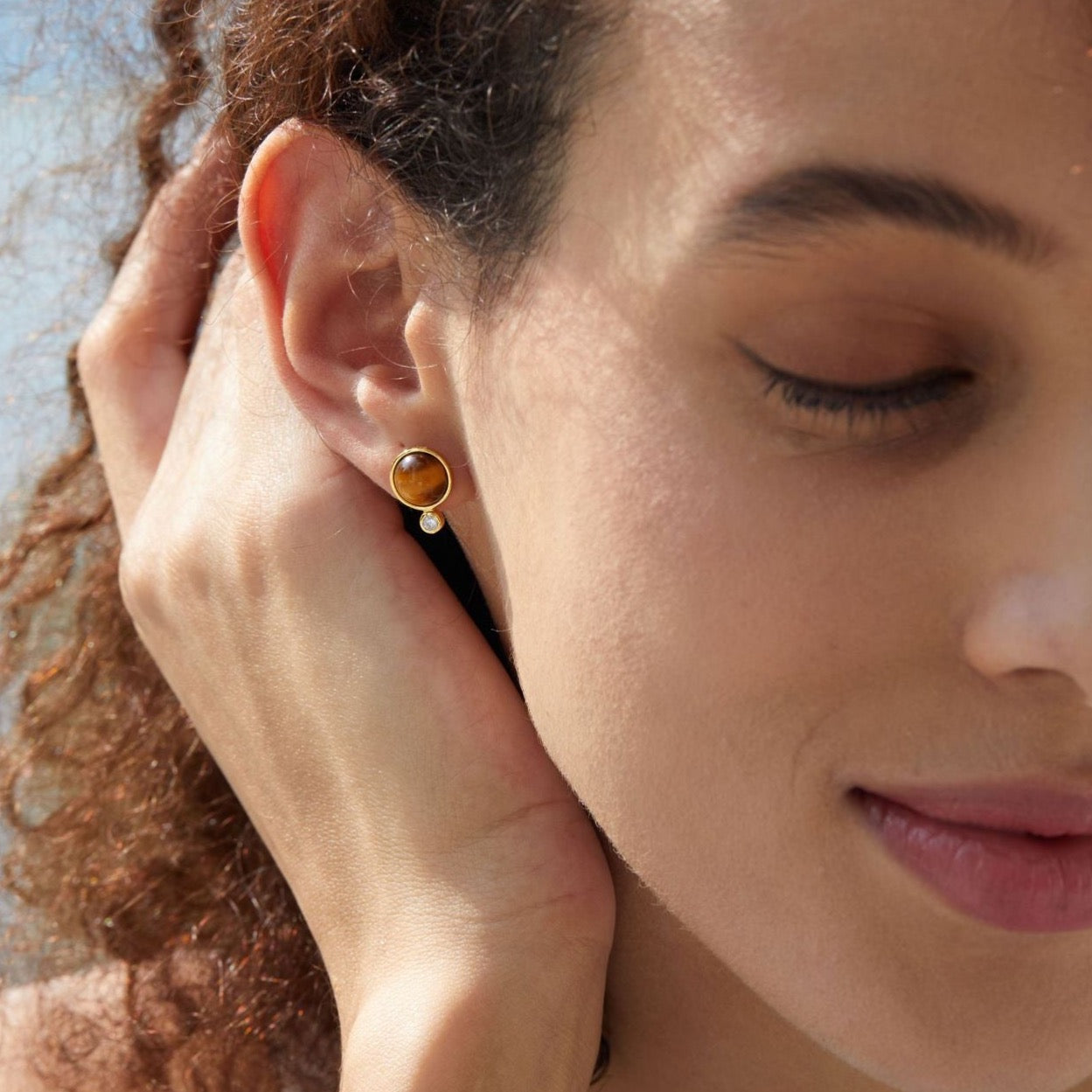 Natural Tiger Eye Stone Jupiter Earrings