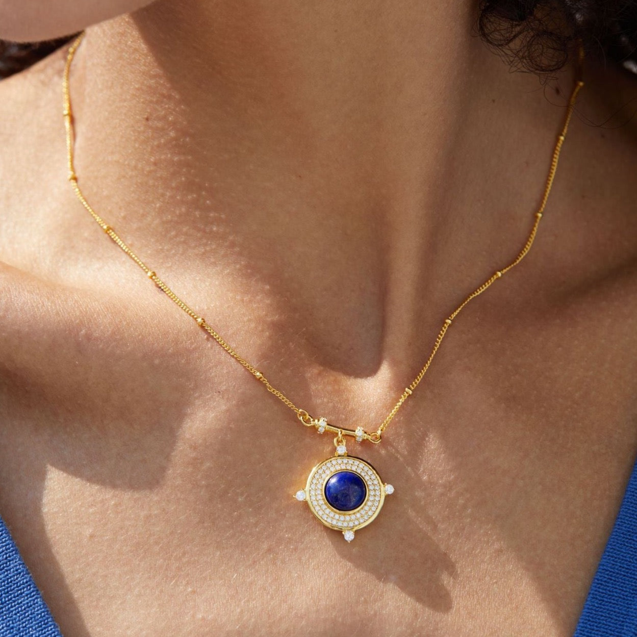 Natural Lapis Lazuli Blue Sun Necklace