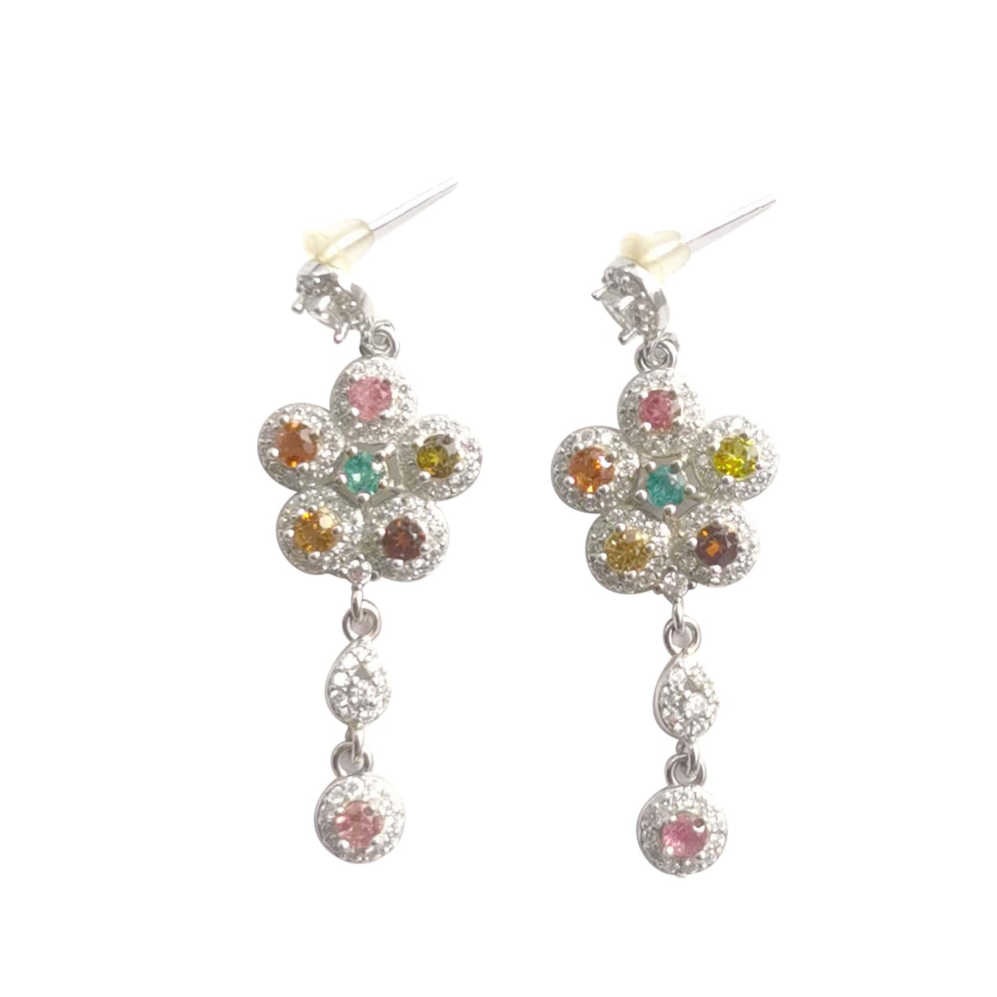 Natural Tourmaline Rainbow Flower Earrings