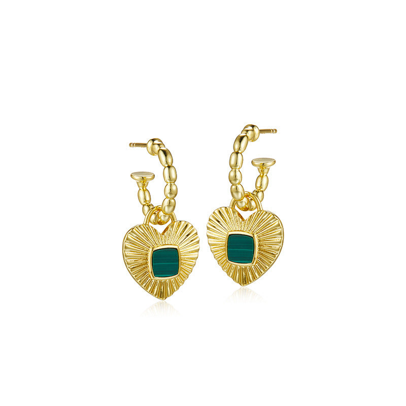 Natural Malachite Heart-shaped Leaves Earrings