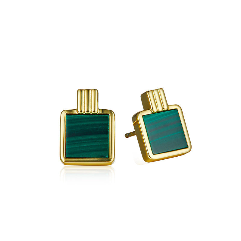 Natural Malachite Green Seal Earrings