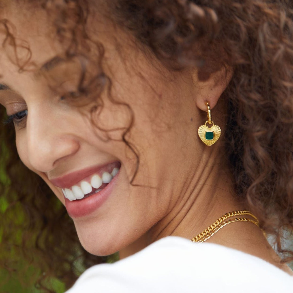 Natural Malachite Heart-shaped Leaves Earrings