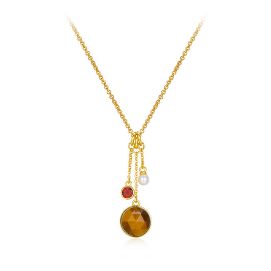 Natural Garnet/Natural Tiger Eye Stone Autumn Fruit Eye Necklace