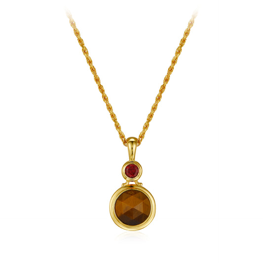 Natural Garnet/Natural Tiger Eye Lucky Gourd Necklace