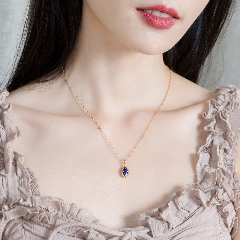 Natural Lapis Lazuli Deep Blue Heart Necklace