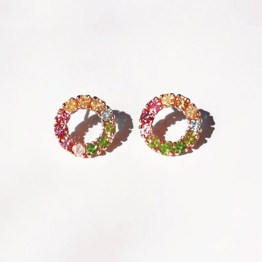 Natural Tourmaline Rainbow Circle Earrings