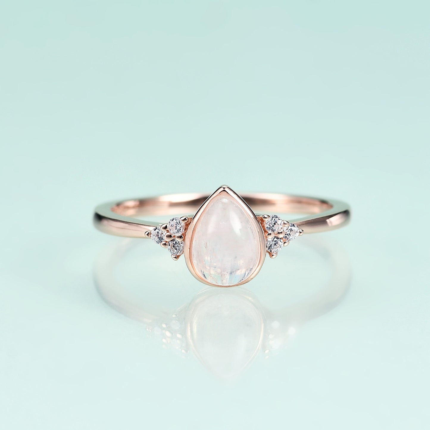 Natural Moonstone Ring Water Drop Ring