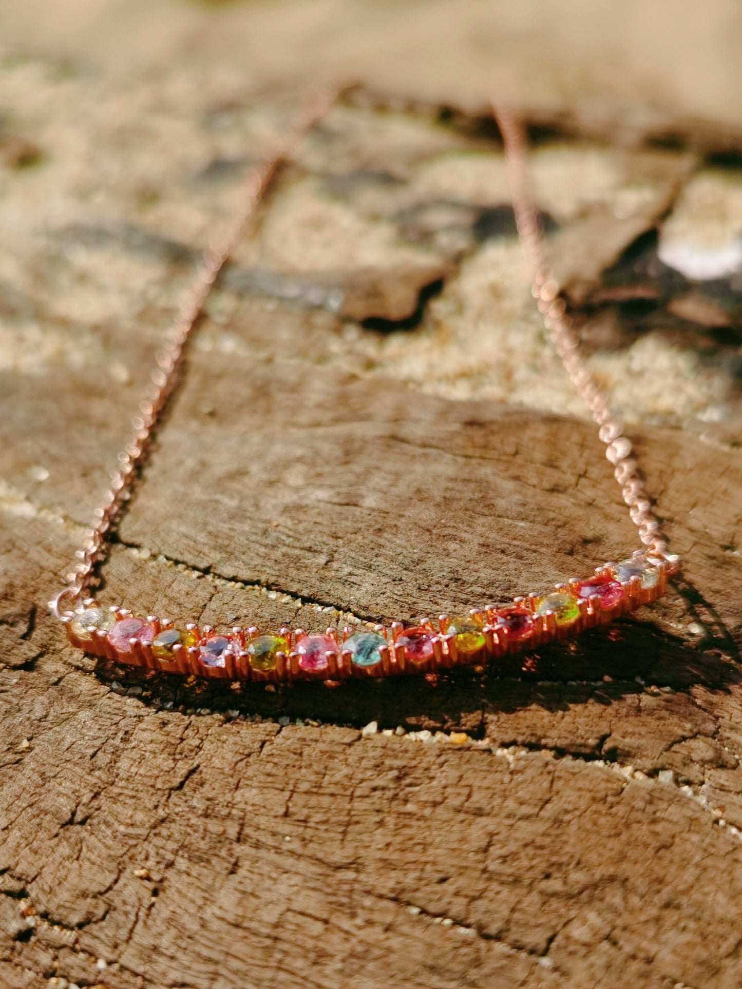 Natural Tourmaline Rainbow Smile Necklace