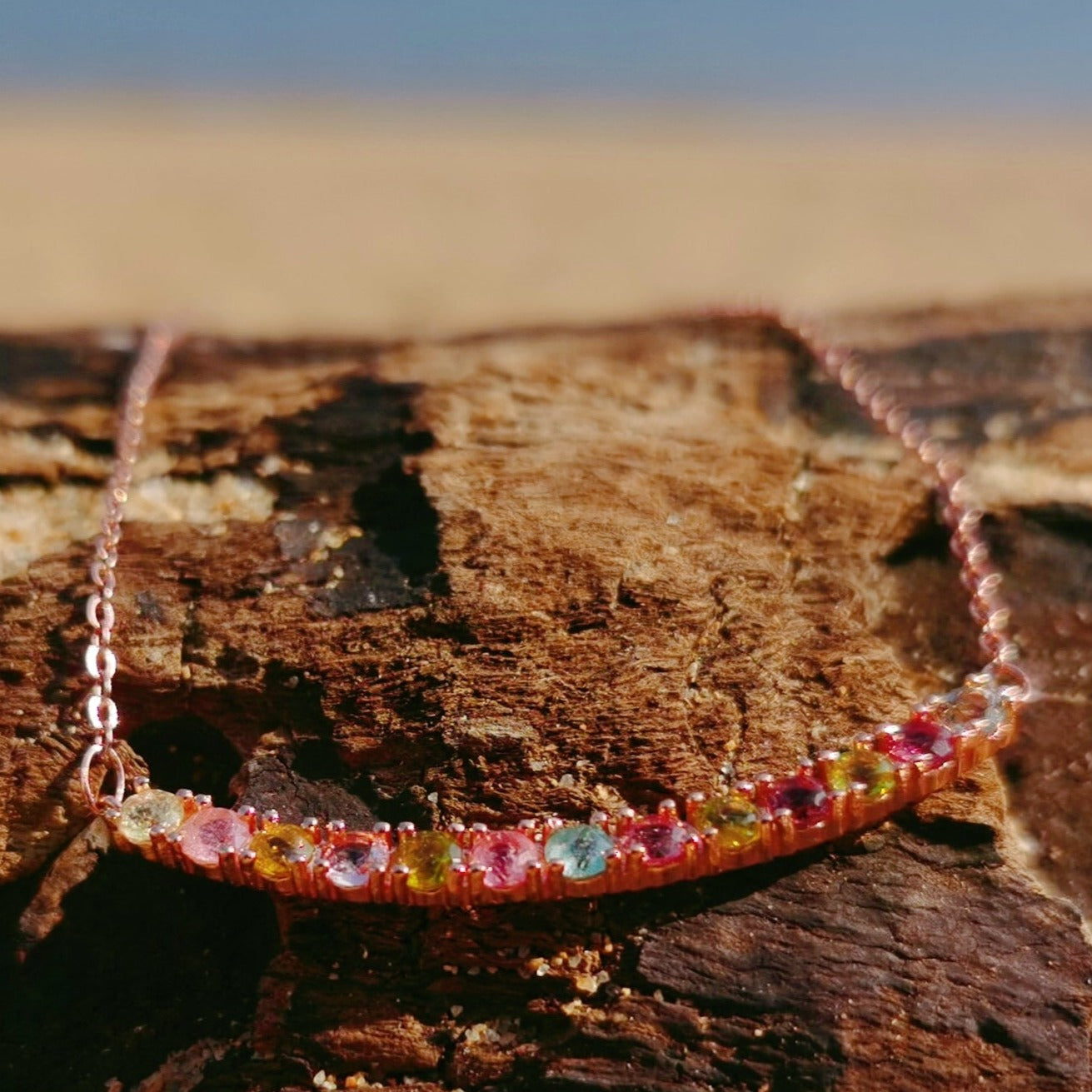 Natural Tourmaline Rainbow Smile Necklace