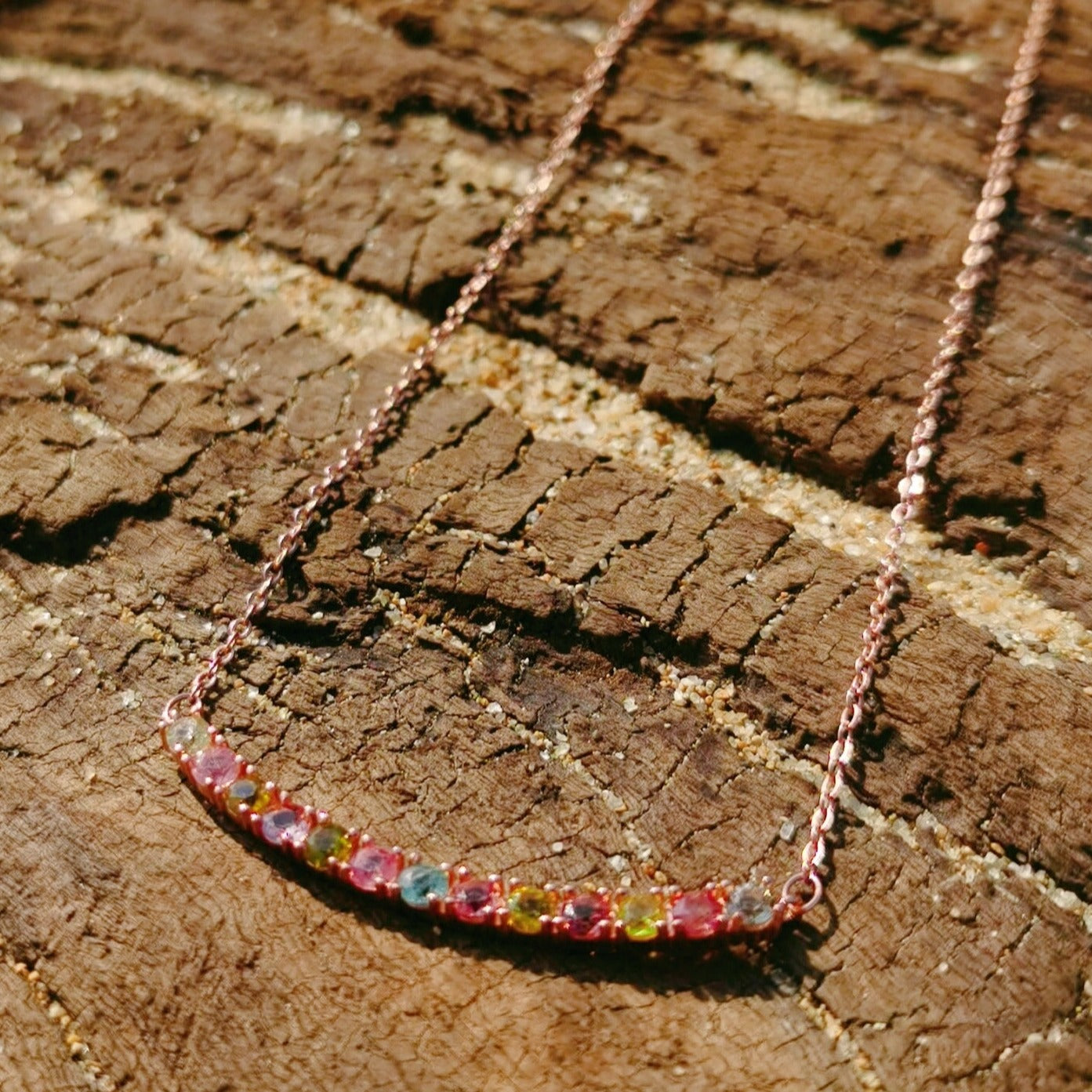 Natural Tourmaline Rainbow Smile Necklace