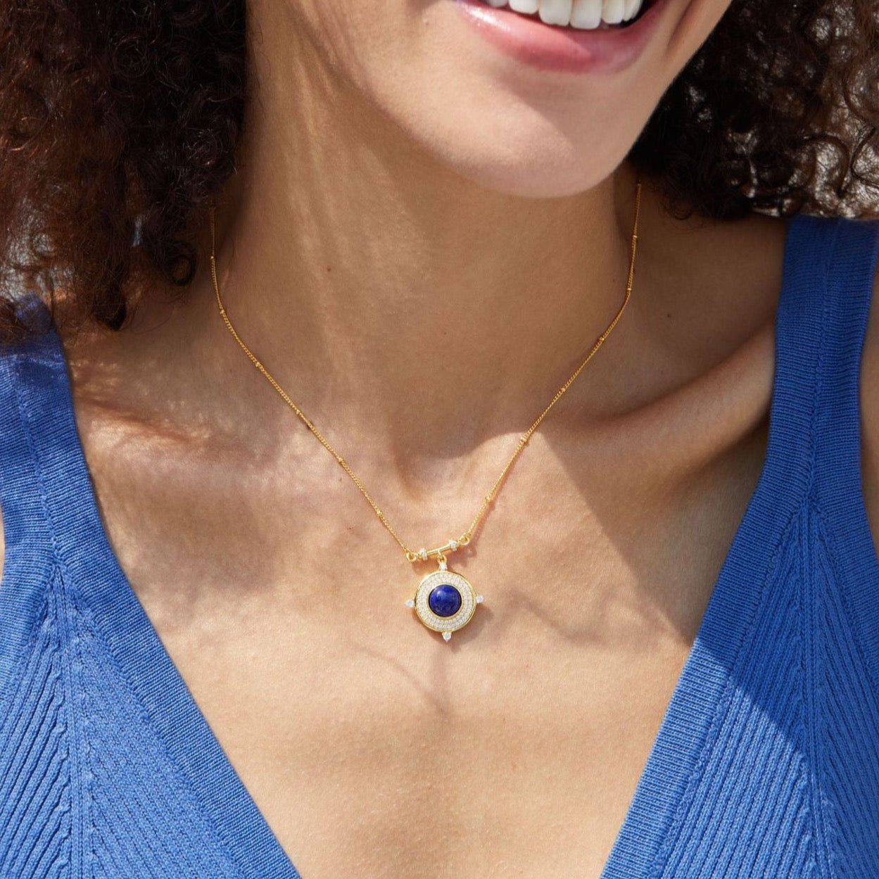 Natural Lapis Lazuli Blue Sun Necklace