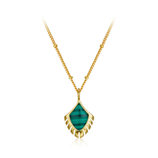 Natural Malachite Palm Leaf Necklace