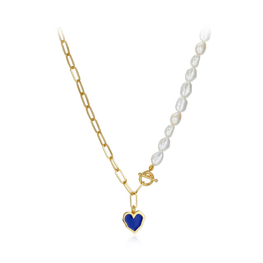 Natural Lapis Lazuli & Freshwater Pearl Heart of Charming Blue Necklace