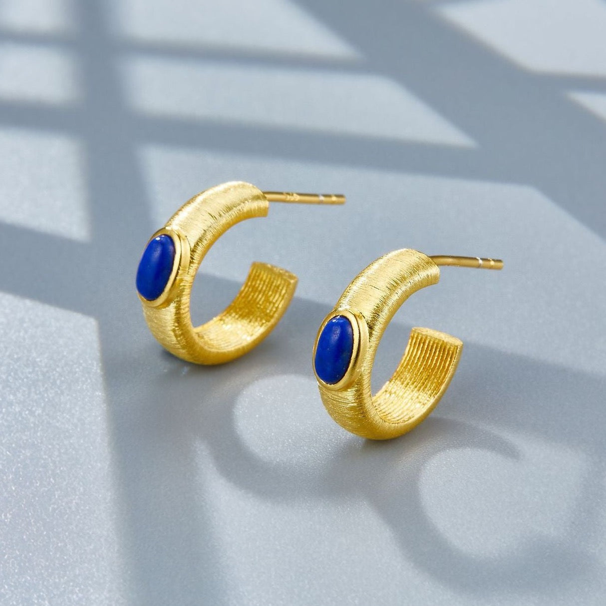 Natural Lapis Lazuli Golden Orchid Earrings