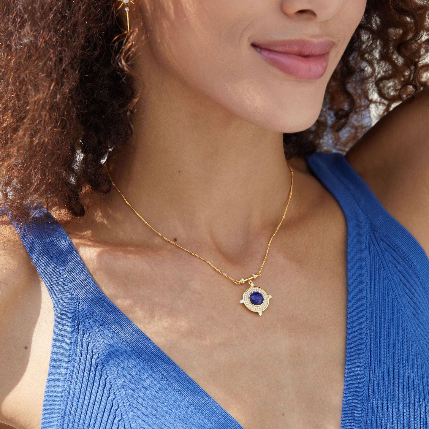 Natural Lapis Lazuli Blue Sun Necklace