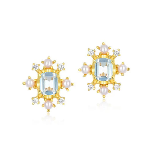 Natural Topaz Snowflake Earrings